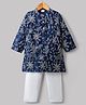 Babyhug Cotton Blend Woven Full Sleeves Kurta Pajama Set Jungle Theme Embroidery - Navy Blue