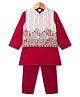 Babyhug Cotton Blend Woven Full Sleeves Kurta Pyjama Set with Embroidered Jacket - Wine