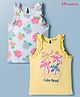 Honeyhap Premium 100% Cotton Knit Sleeveless Tops With Bio Finish Floral & Beach Theme Pack of 2 - Bright White & Popcorn
