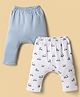 Simply Interlock Knit Full Length Striped & Construction Vehicles Printed Diaper Leggings Pack Of 2 - Light Blue & White