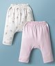 Simply Interlock Knit Full Length  Striped & Bunny Printed Diaper Leggings Pack Of 2 - Pink & White