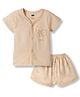 Simply Sinker Knit Half Sleeves T-Shirt & Shorts Night Suit With Animal Print - Beige