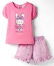 Simply Sinker Knit Half Sleeves Kitty Printed T-Shirt & Shorts Set - Pink