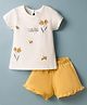 Simply Sinker Knit Half Sleeves Floral Printed T-Shirt & Shorts Set - Mustard