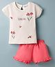 Simply Sinker Knit Half Sleeves Floral Printed T-Shirt & Shorts Set - Peach & White