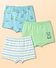 Babyoye Cotton Lycra Knit Stripes & Frog Printed Trunks Pack of 3 - Sky & Light Green