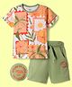 OLLINGTON ST. Cotton Knit Printed Half Sleeves T-Shirt & Knit Shorts Set - Multicolor