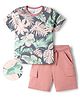 OLLINGTON ST. Cotton Knit Printed Half Sleeves T-Shirt & Knit Shorts Set - Multicolor