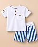 Babyoye 100% Cotton Yarn Dyed Waffle Knit Half Sleeves  Solid Colour T-Shirts & Striped Shorts White & Blue