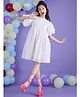 Cherry & Jerry Rayon Woven Half Sleeves Schiffli Floral Embroidered Dress - White