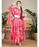 Cherry & Jerry Organza Woven Full Sleeves Floral Printed Lace Embellished Lehenga Choli Set With Dupatta - Magenta