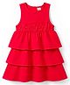 Babyhug 100% Cotton Knit Sleeveless Layered Frock With Lace Detailing - Red