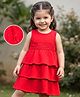 Babyhug 100% Cotton Knit Sleeveless Layered Frock With Lace Detailing - Red
