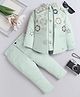 Fourfolds Woven Full Sleeves Floral Embroidered Sequins Embellished Sherwani With Trousers Set  - Mint Green