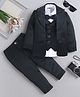 Fourfolds Woven Full Sleeves Floral Embroidered 3 Piece Party Suit Set With Bow - Black