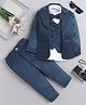 Fourfolds Woven Full Sleeves Floral Embroidered 3 Piece Party Suit Set With Bow - Navy Blue