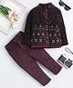 Fourfolds Velvet Woven Full Sleeves Floral Embroidered Sequins Embellished Sherwani With Trousers Set - Wine