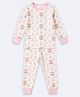 THE PLUSH CLUB Bamboo Knit Full Sleeves Carousel Theme Printed Coordinating Tee & Pajama Night Suit - White & Pink