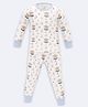 THE PLUSH CLUB Bamboo Knit Full Sleeves Carousel Theme Printed Coordinating Tee & Pajama Night Suit - White & Blue
