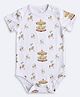 THE PLUSH CLUB Bamboo Cotton Orange Horse Printed Onesie - Orange & White