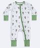 THE PLUSH CLUB Bamboo Knit Full Sleeves Owl & Horse Printed Romper - White & Green