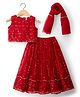 Babyhug Net Woven Sleeveless Lehenga Choli Set with Floral Embroidery & Dupatta - Red