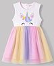 Babyhug Mesh Knit Sleeveless Unicorn Glitter Printed Frock - White