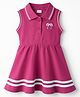 Babyhug  Knitted Sleeveless Polo Neck One Piece Dress/Frock With Bow Print - Pink