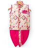 Dapper Dudes Cotton Silk Woven Sleeveless Floral Printed Kurta & Co-Ordinating Dhoti Set - Cream