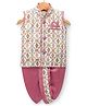 Dapper Dudes Cotton Silk Woven Sleeveless Motif Embroidered & Printed Kurta & Co-Ordinating Dhoti Set - Pink
