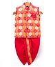 Dapper Dudes Cotton Silk Woven Sleeveless Motif Embroidered & Printed Kurta & Co-Ordinating Dhoti Set - Red