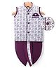 Dapper Dudes Woven Sleeveless Floral Printed Kurta  & Co-Ordinating Dhoti Set - Purple