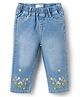 Mark & Mia Cotton Lycra Full Length Denim Jeans with Floral Embroidery - Blue