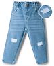 Mark & Mia Denim Cotton Lycra Full Length Washed Jeans With Wisker & Tearing Detailing - Light Blue