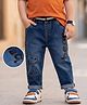 Mark & Mia Cotton Lycra Full Length Denim Jeans With Spray Print & Belt - Blue
