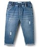Mark & Mia Cotton Lycra Full Length Denim Jeans with Wisker & Tearing Detailing - Blue