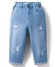 Mark & Mia Cotton Lycra Full Length Distressed Washed Denim Jeans - Light Blue