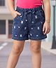 Mark & Mia Denim Cotton Lycra Shorts With Bunny & Bow Embroidery - Navy Blue
