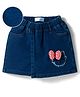 Mark & Mia Cotton Lycra Denim Skort with Bow Applique & Embroidery - Navy Blue
