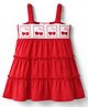 Babyhug 100% Cotton Knit Sleeveless Cherry Embroidered Tiered Frock - Red