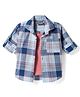 Dapper Dudes Woven Full Sleeves Checkered Shirt with Attached T-Shirt - Dark Peach