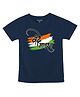 FFlirtygo Cotton Woven Republic Day Theme Half Sleeves Vande Mataram Text Printed Tee - Navy
