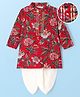 EARTHY TOUCH Cambric Woven Full Sleeves Kurta Dhoti Set with Floral Print - Red