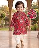 EARTHY TOUCH Cambric Woven Full Sleeves Kurta Dhoti Set with Floral Print - Red