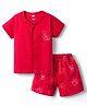 Simply Interlock Knit Half Sleeves Bear Printed T-Shirt & Shorts Night Suit - Red