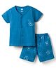 Simply Interlock Knit Half Sleeves Bear Printed T-Shirt & Shorts Night Suit - Blue