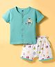 Simply Sinker Knit Half Sleeves Animal & Nautical Theme Printed T-Shirt & Shorts Night Suit - Aqua Blue