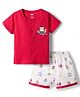 Simply Sinker Knit Half Sleeves Animal & Nautical Theme Printed T-Shirt & Shorts Night Suit - Red