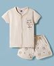 Simply Sinker Knit Half Sleeves T-Shirt & Shorts Night Suit with Animal Print - Beige