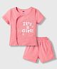 Simply Interlock Knit Half Sleeves It's A Girl Printed T-Shirt & Shorts Set - Pink